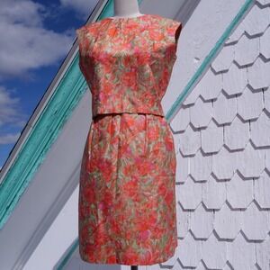 Gorgeous vintage 1960s handmade floral silk skirt set
